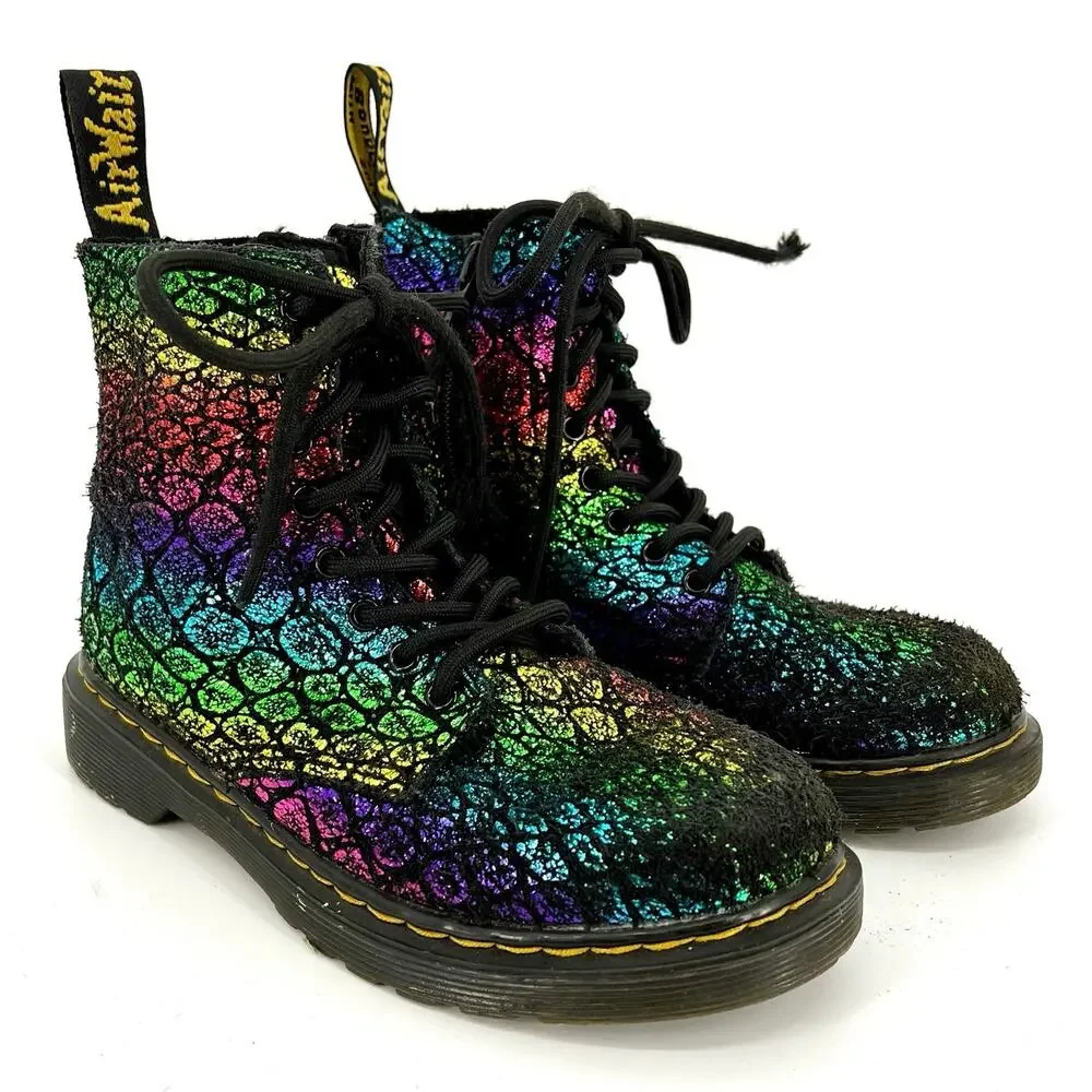 Dr.‎ Martens Kids 1 1460 Pascal kids Rainbow Iridescent Suede Combat Boot